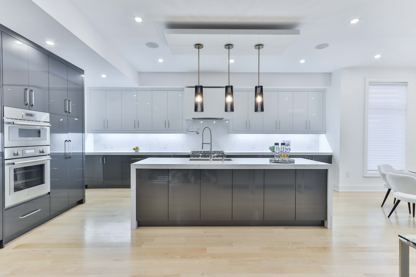A modern custom kitchen with island cabinetry